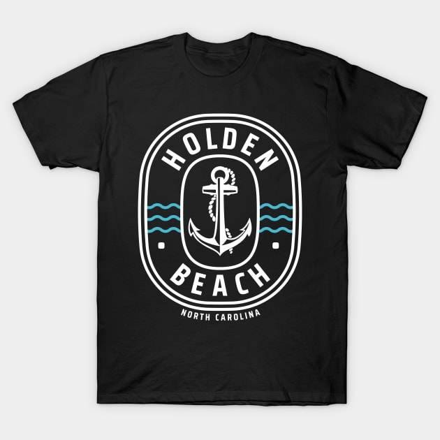 Holden Beach, NC Anchor on Ocean Waves T-Shirt by Contentarama